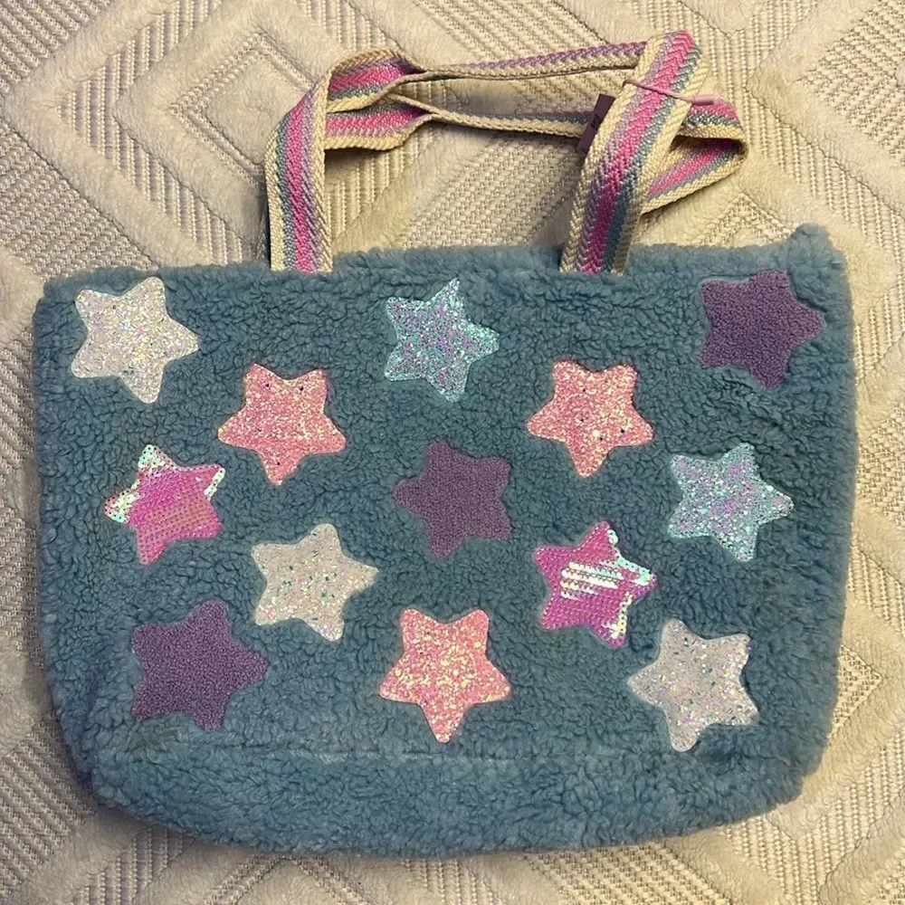 MISS GWEN - Glitter and Sequin Stars Teddy Plush Tote Bag